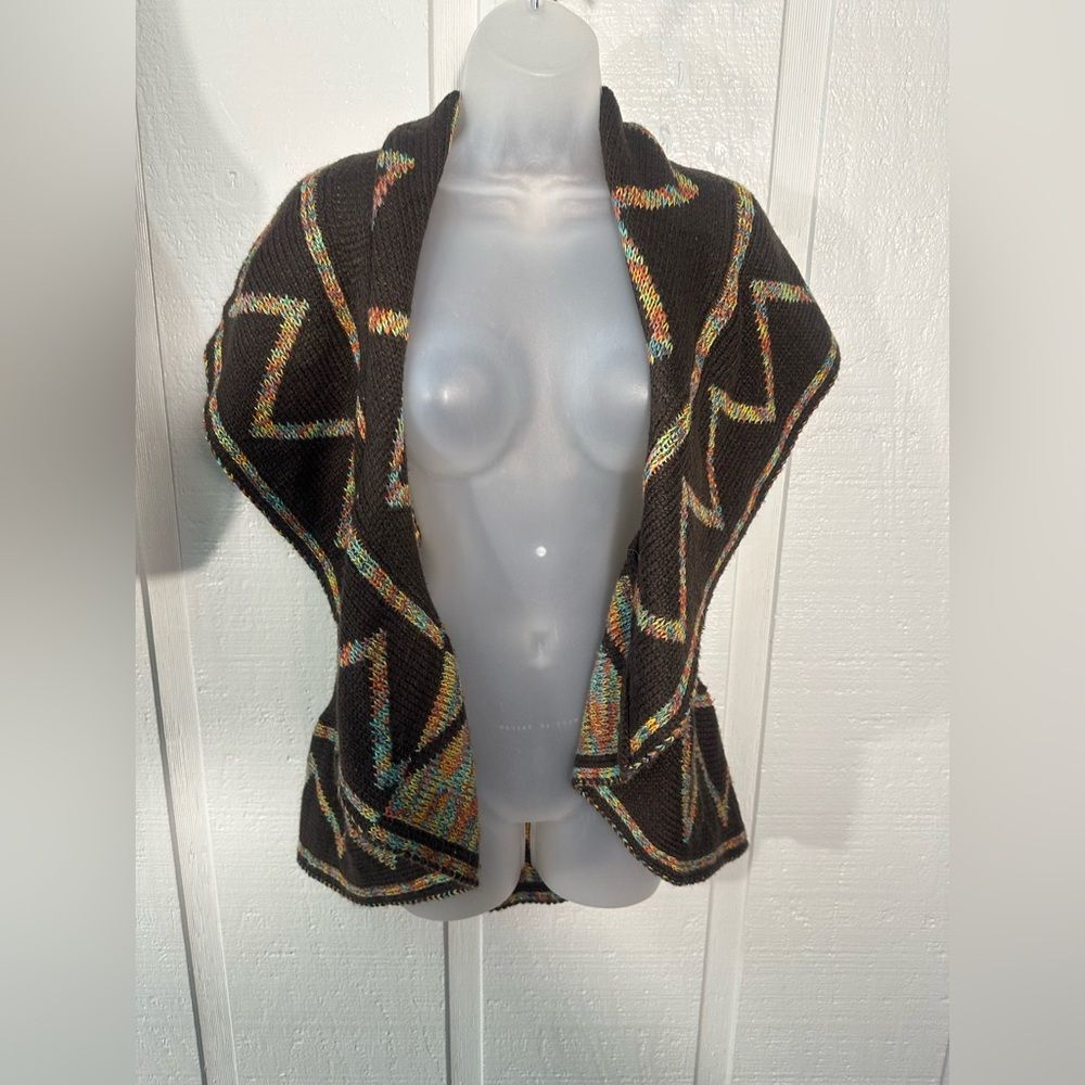 New Directions Brown Multicolored Sleeveless Cardigan Size Medium EUC